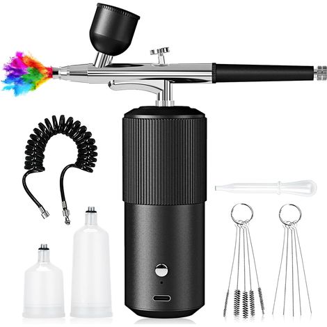 Kit Aérographe, Kit Aérographe Sans Fil, Aerographe, Aérographe Sans Fil, Avec Chargement Usb, Pour Maquillage, Artisanat, Gâteau, Tatouage, Modèle, Décoration D'ongles (Noir) (1/5)