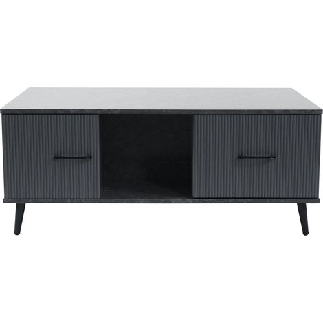 Mesa de centro rectangular funcional de 43 x 100 x 60 cm con dos cajones y elegante acabado en MDF gris 040009656