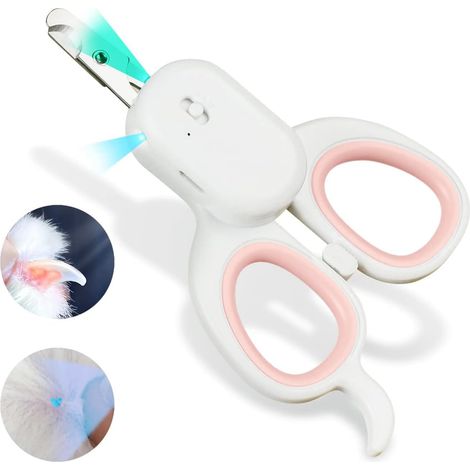 Coupe-ongles pour animaux de compagnie avec lumière LED et UV, coupe-ongles pour chat avec lumière LED ultra brillante pour éviter les coupes excessives avec lame tranchante et inclinée pour