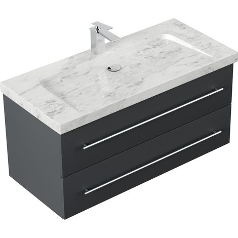 Badmöbel Marmor Carrara White Damo 100 cm 1 Hahnloch SoftClose grafit