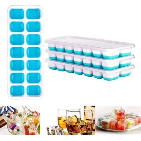 Bac À Glaçons - Silicone Alimentaire - Sans BPA - Base Souple Et Couvercle - 4 Pièces × 14 Emplacements (1/4)