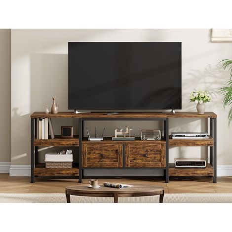 Meuble TV bas avec 2 tiroirs, 5 compartiments ouverts, pour salon, salle de divertissement, meuble TV 180 x 40 x 65 cm pour téléviseur jusqu'à 75", design industriel, vintage (1/5)