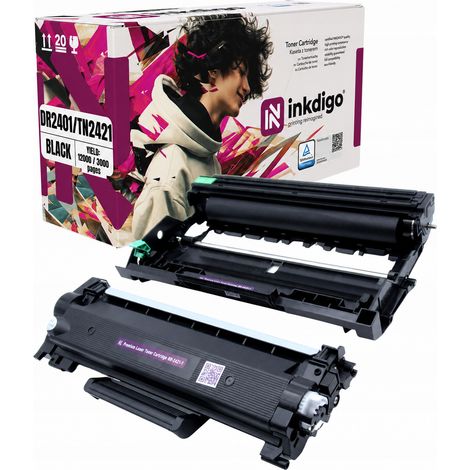 Tambour et toner Inkdigo DR2401 TN2421 compatibles avec l'imprimante Brother DCP-L2512D (certificat TÜV) (1/5)