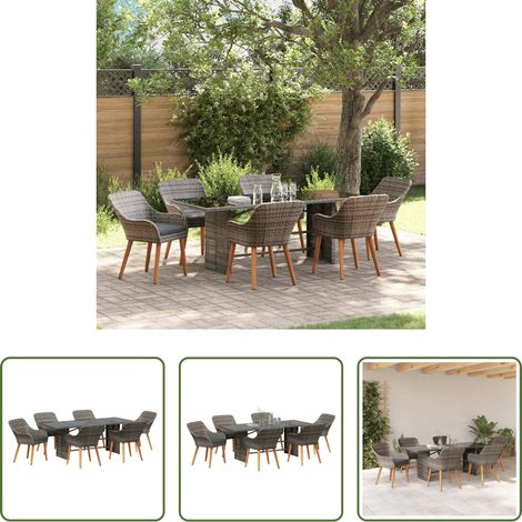 Gartentisch - Garten Essgruppe mit Kissen 7 pcs Grau Poly-Rattan (1/5)