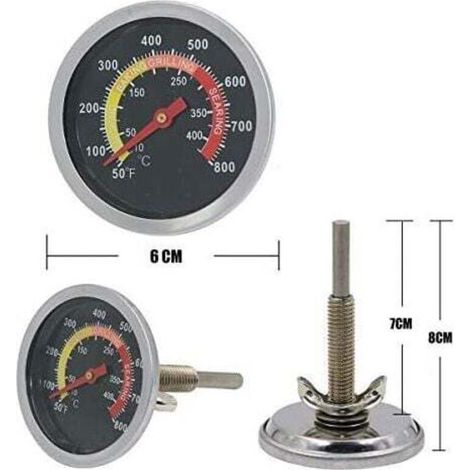 6cm Barbecue Extérieur Grill Fumoir Thermomètre en Acier Inoxydable Calibre de Température Four Thermomètre Smoker Grill, pièces de Rechange de Gril pour la Cuisson du Barbecue (1/4)
