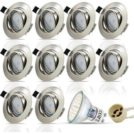 Spot LED Encastrable GU10,10x 5W Blanc Chaud 3000K Orientable 30°,Éclairage encastré Inox Trou 68mm 220V,Avec 4 Cadre Spot encastrable,Ampoules douille gu10 (1/5)