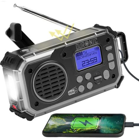 Radio Portable Dab+ avec Batterie ou 3 Piles AAA Recharge Solaire Manivelle Dynamo Radio Numérique Lampe Torche Alarme SOS Camping Randonnée Extérieur Urgences (1/5)