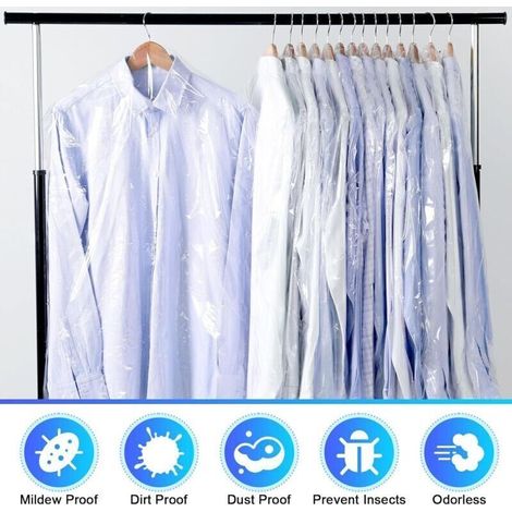Housses de vêtements transparentes en plastique – Lot de 30 pièces (60 x 140 cm) pour chemises, vestes, costumes et pulls (1/3)