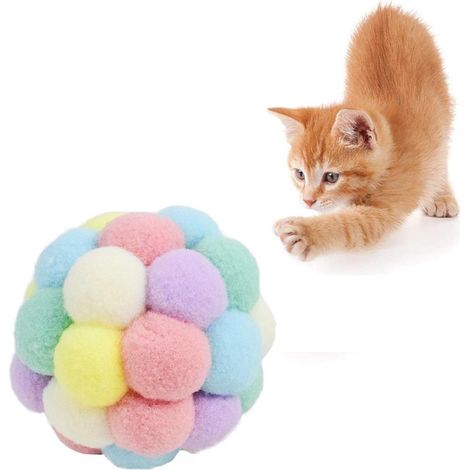 Boules de chat colorées, élastiques et souples, sécurité avec cloche, jouets interactifs gonflables en peluche (1/5)