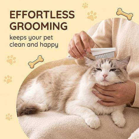Stainless Steel Flea Comb for Cats and Dogs, Lice Comb, Cat Brush Long Short Hair Removing Fleas, Ticks, Dandruff Tear Spots, White (1/4)
