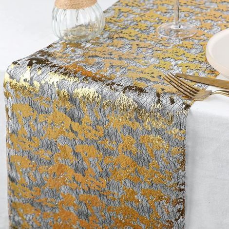 Table Runner - 5m - Black and Gold - Polyester - Elegant Decor