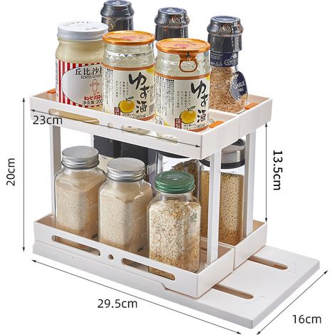 Marque Scaffale da Cucina Girevole a Due Livelli con Funzione Cassetto, Plastica Resistente, Design Salvaspazio Moderno ed Elegante – Ideale per Spezie e Utensili in Cucina e Sala da Pranzo