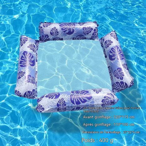 chaise longue de piscine à quatre boudins avec porte-gobelet, hamac flottant portable avec quatre boudins, motif feuille de Monstera, bleu foncé (pompe à air incluse) (1/5)