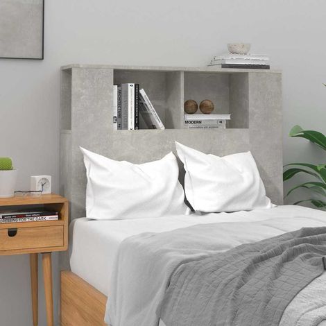 Armoire tête de lit murale avec rangements 4 compartiments gris béton 100 x 18,5 x 102,5 cm - PANGIVO (1/5)