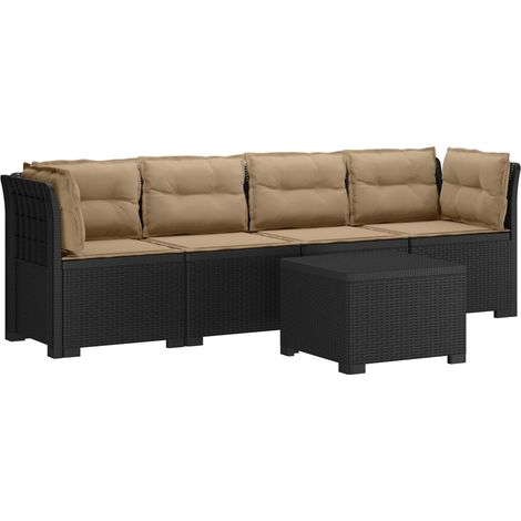 Canapé de Jardin Modulable 4 Places Aspect Rotin PP Anthracite et Coussins Taupe - PANGIVO (1/5)