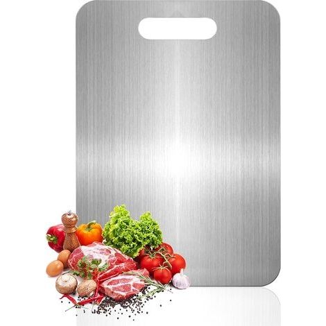 Planche à découper double face en acier inoxydable 304, sans BPA, adaptée à la découpe de viande, de pain, de légumes et de fruits, 39 x 28 cm. (1/5)