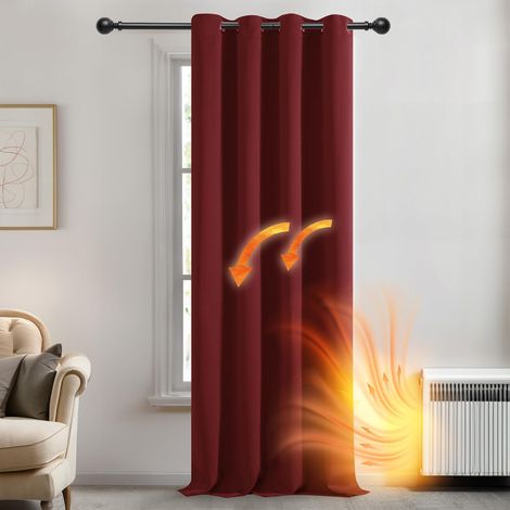 Deconovo Vorhang Blickdicht Ösen Gardinen Kinderzimmer Thermogardine Ösen Dicke Thermogardine Kälteschutz Warm Hitzeschutz, 214x132 cm(HöhexBreite), Rot, 1 Stück (1/5)