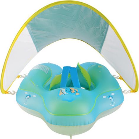 Bouée de bain bébé XL, diamètre intérieur 19cm, tube gonflable PVC non-renversable avec auvent anti-soleil, flotteur piscine (1/5)