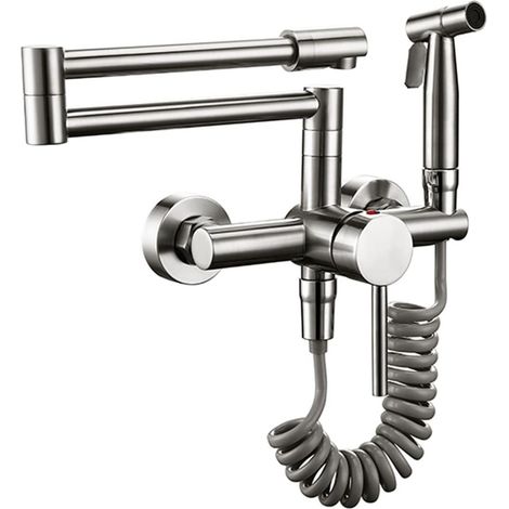 Robinet de remplissage de pot Pont en laiton solide de haute qualité monté avec pistolet de pulvérisateur de pulvérisateur à double articulation robe de poche laveuse robinet froid OU Robinetterie de (1/5)