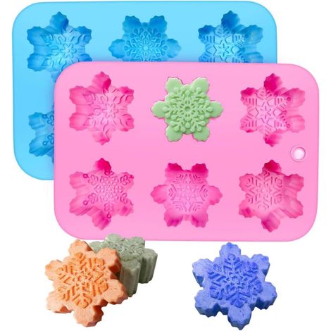 Moules en silicone flocons de neige, lot de 2 plaques à biscuits, moules pour la fabrication de savon artisanal, convient également pour le chocolat, le pudding, la gelée,les muffins et la pâtisserie (1/5)