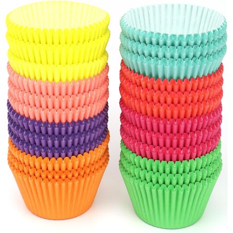 Moules à muffins en papier – 600 pièces par paquet – Moules à muffins et cupcakes (colorés), y compris rose, jaune, violet, vert, orange et bleu clair. (1/5)