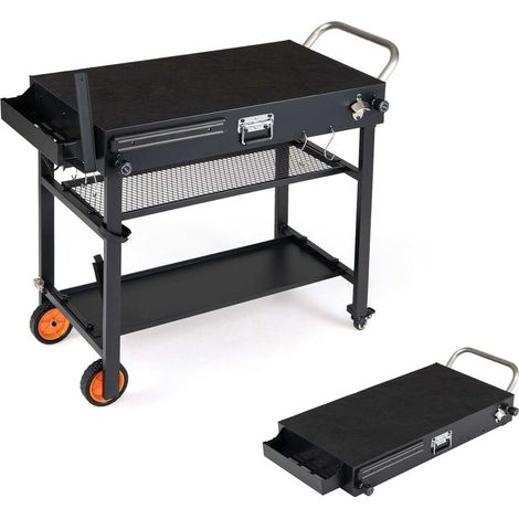 Folding BBQ Grill Cart with Wheels & Heat-Resistant Mat