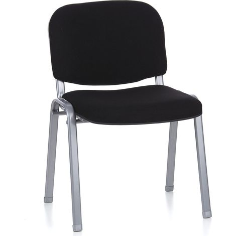 HJH Office 704530 Set di 4 Sedia Ospite XT 600 Tessuto, Sedia da Conferenza imbottita, impilabile, Sedia Attesa, Poltrona, Nero/Argento (1/5)