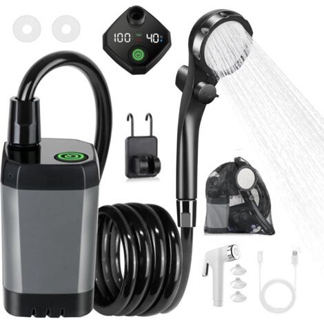 Upgrade Portable Camping Shower, 6000mAh Rechargeable Electric Shower Pump with Intelligent Digital, Waterproof Shower Pump with Handbag, Filtered Shower Head for Camp, Hiking, Car Washing, Pet Bath (1/5)