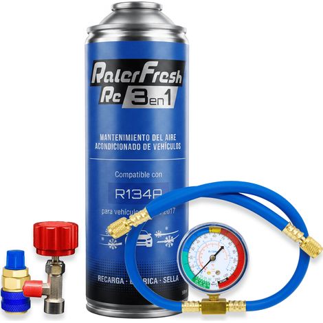 Pack Refrigerante Ralerfresh RC R134A 3en1 500ml con Manometro RF32, llave y conector rápido