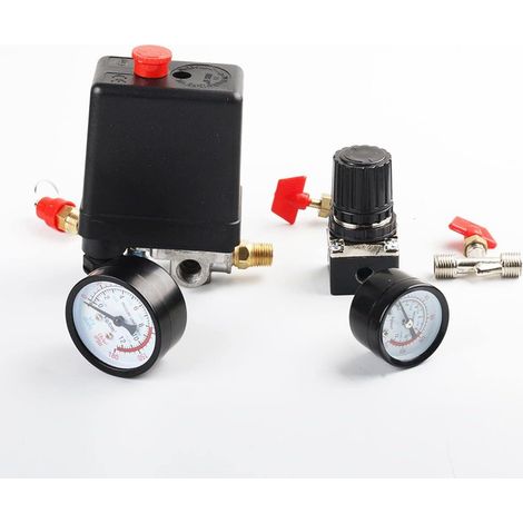 Druckschalter für Luftkompressoren, Ventilblock, Druckregler, Manometer, Sicherheitsventil — 1/4-Zoll-BSP-Anschlüsse — Zubehör für Luftkompressoren