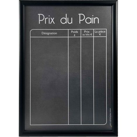 Cadre d'affichage aluminium noir avec adhésif "PRIX DU PAIN" format A2 (1/4)