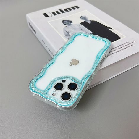 Coque ondulée pour iPhone 12 (bleue), transparente et élégante, résistante aux chocs.