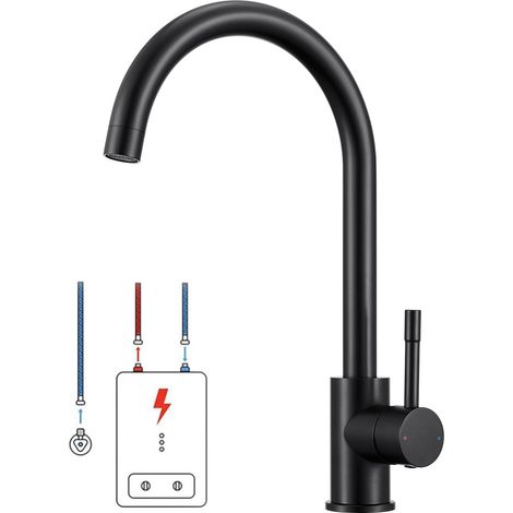 Robinet de cuisine basse pression - Noir - Pivotant à 360° - Avec 3 ports G3/8 - Installation facile - Mitigeur sous évier (1/5)