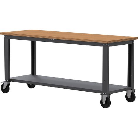 Banco da lavoro con ruote SOGI X3N112LR - 2 m - piano in legno - grigio antracite (1/4)