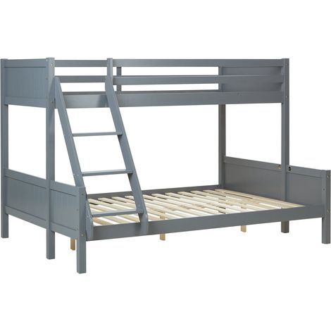 Literas infantiles con 3 plazas y somieres de láminas: 1 cama de matrimonio (140x200 cm) y 1 cama individual (90x200 cm) madera gris LIT06251 (1/5)