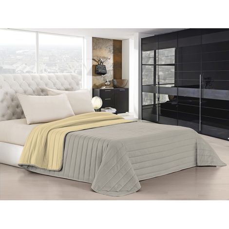 Trapuntino Bicolore Copriletto Coperta Leggera Effetto Piuma Primaverile Estivo Prodotto Italiano Trattamento Manopesca Duck Friendly Tortora-Panna - Singolo