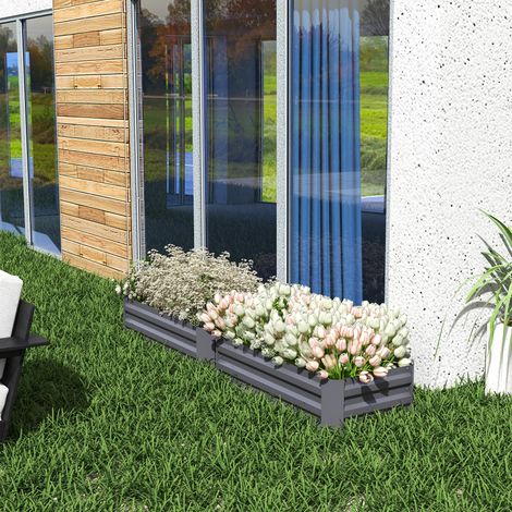 Set mit 2 Hochbeeten, Maße 100 x 50 x 30 cm (L x B x H) – graues Wellblech