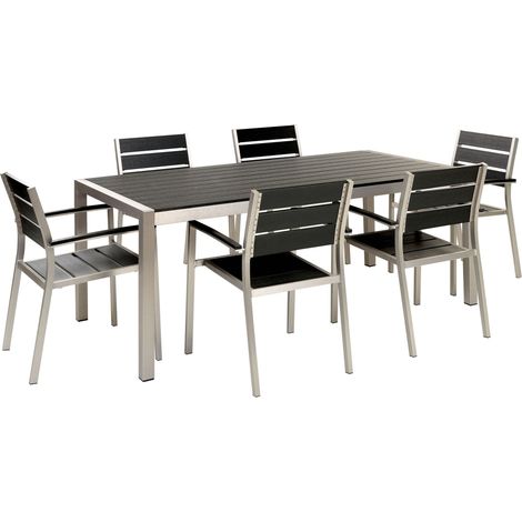 Set da Giardino 6 Sedie Tavolo Nero e Argento in Alluminio Anodizzato Vernio