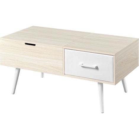 Yaheetech – Table basse relevable avec tiroir en tissu pliable – Compartiment de rangement caché – Dimensions 100x50x45,5cm – Bois clair, métal, MDF (1/5)