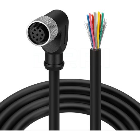 M12 Douille Connecteur De Capteur 8 Broches Sur Conducteur Volant, Câble Électrique Blindé Étanche Pour Applications D'automatisation (M12 Coudé 8 Alvéoles Femelle Nu, 2M) (1/5)