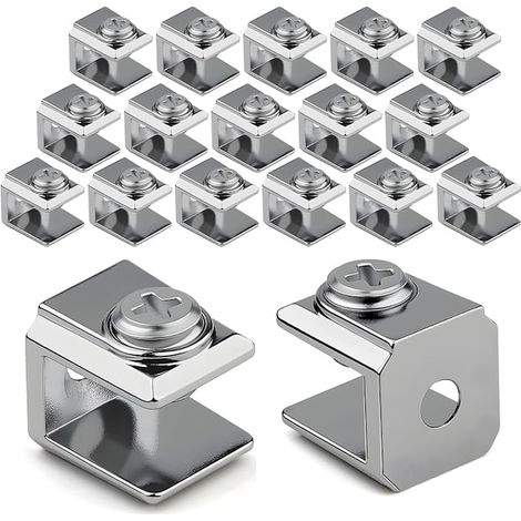 Support Etagere Verre Réglable Pince a Support en Alliage de Zinc Pinces pour Étagère pour Panneau de 3-8 mm Plaques Acryliques Tablettes Miroirs Cloisons de Bureau (1/4)