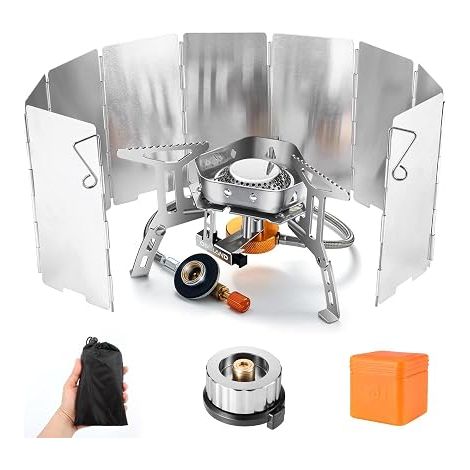 Camping Stove 3500W Gas Stove Camping Burner Ultralight Outdoor Stove Foldable Windproof Piezo Ignition for Camping/Hiking/Picnic,4 in 1 (1/5)