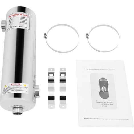 Échangeur de chaleur de piscine, puissance de 60 kW, acier inoxydable SS304, Argent (1/5)