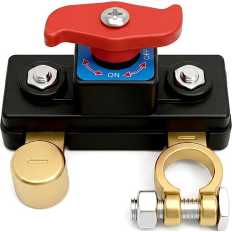 12V 24V 48V Battery Disconnect Switch Réglable Laiton Massif Interrupteur Coupe Circuit Batterie Pôle Négatif Contrôle Déconnexion de Batterie pour Camping Car Camion Bateau Tracteur Anti Décharge (1/5)