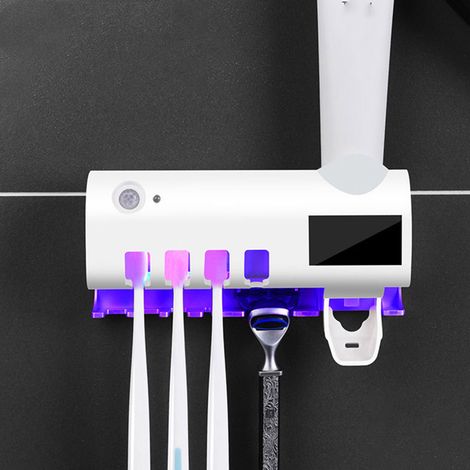Porte-brosse à dents UV avec batterie 1200 mAh, fixation murale à induction intelligente, chargement USB, blanc (1/5)