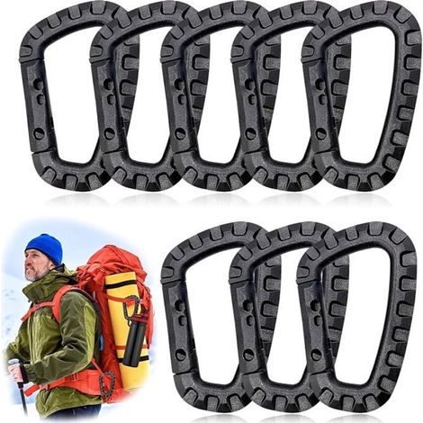 Lot de 8 mousquetons en plastique, pour le camping, la randonnée, la pêche, la salle de sport, les activités de plein air, mousqueton tactique (1/5)