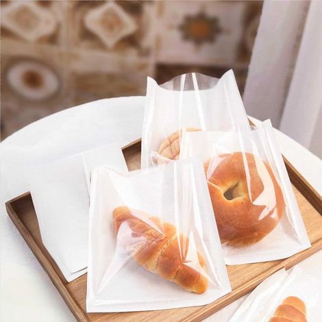 Sac À Pain - Fermeture Auto-Adhésive - Fenêtre Transparente - Fond Anti-Huile - Kraft Blanc - 100 Pièces (1/5)