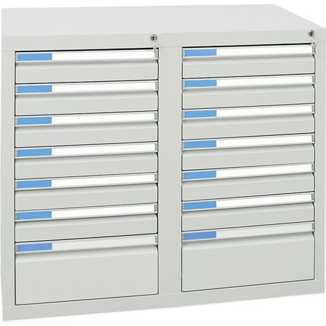 Stumpf Schubladenschrank Serie ESTA, 14 Schubladen lichtgrau (12x100, 2x200mm) (1/2)