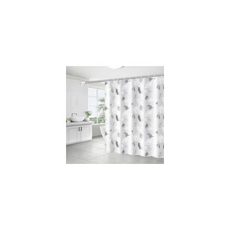 Rideau de douche en tissu PEVA avec œillets et crochets, lavable, résistant à la moisissure (feuilles, 180 x 200 cm) (1/5)