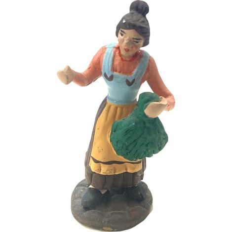Donna con mazzo di verdura statuetta in terracotta artigianale per presepe napoletano da h 10 cm